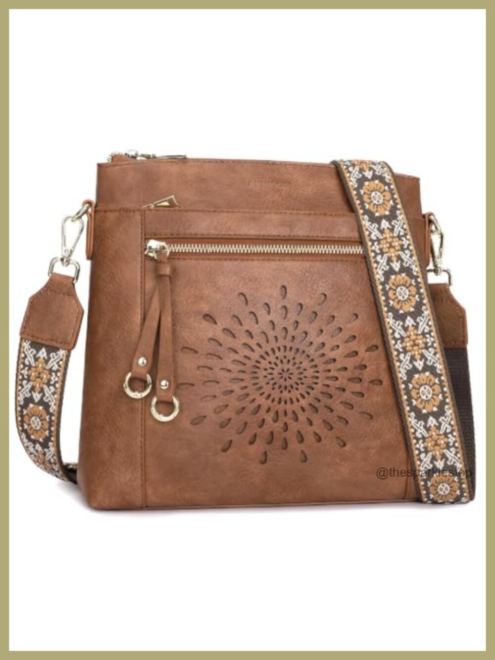 Faux Leather Multi Pocket Crossbody Hobo Purse with Adjustable Guitar Strap